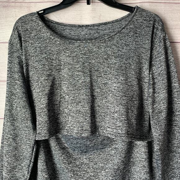 Dark Heather Gray Long Sleeve Athletic Shirt Back Slit Opening - Picture 6 of 14